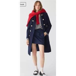 J.Crew $428 Warwick Topcoat Italian Stadium Cloth Wool Blend Navy Coat Size 22